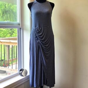 GAP Women's Navy White Pinstripe Form Fitting Midi Dress Size Small